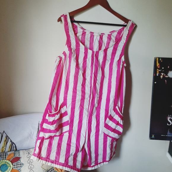 Vintage 80s Romper Jumper One Piece Pink White 90s - Picture 3 of 8